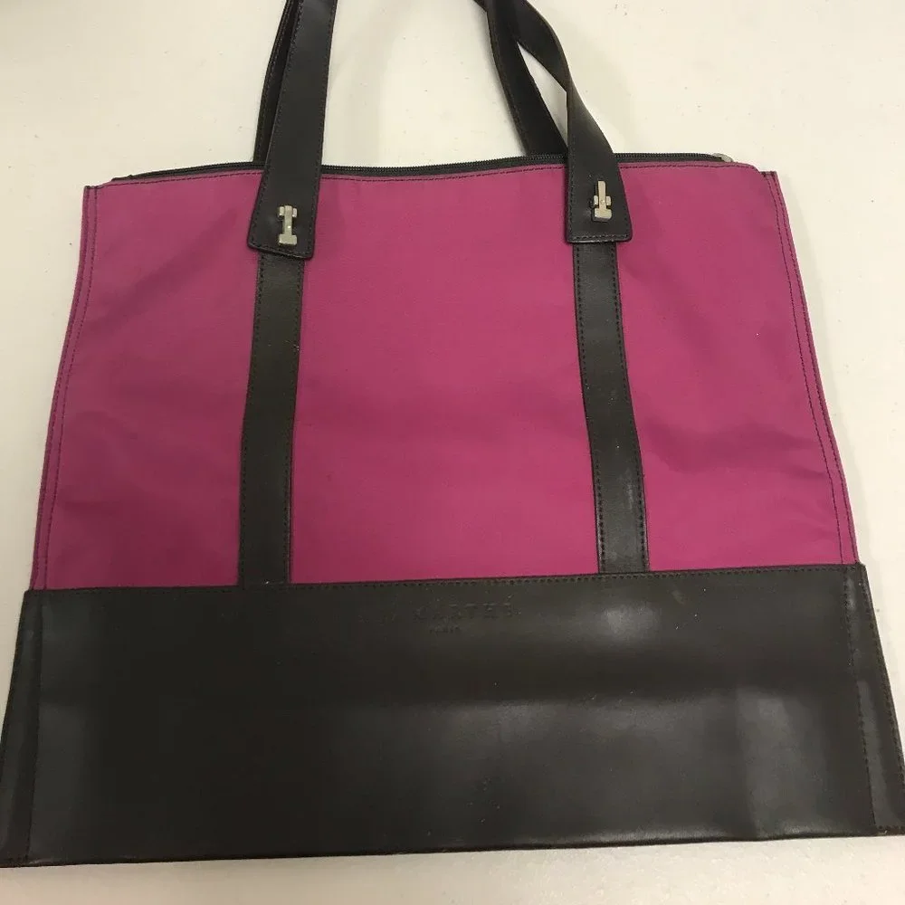 La Marthe fuchsia pink brown leather tote New